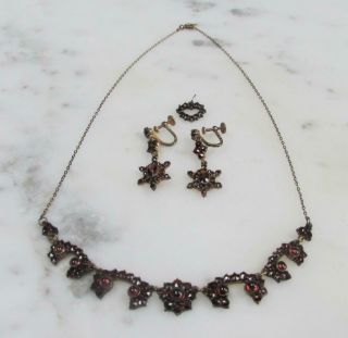 Vintage Gp Sterling Silver Garnet Necklace Earrings & Pendant Set 16.  5g 10 - G566