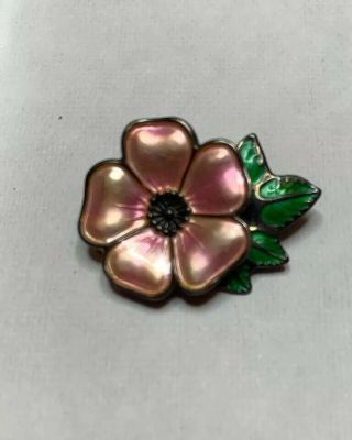 Vtg David Andersen Norway Sterling Silver Enamel Pink Pansy Flower Brooch Pin