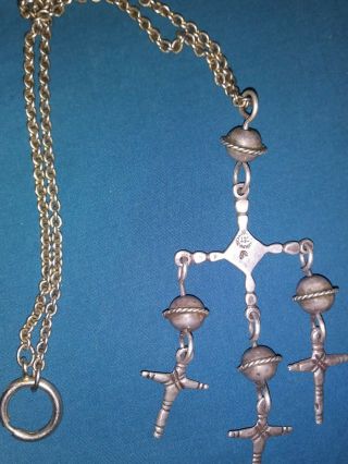 Vintage Mexican Sterling Silver Yalalag Cross Pendant Necklace Taxco
