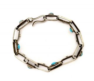 Fred Harvey Era Style Native American Sterling Silver & Turquoise Link Bracelet