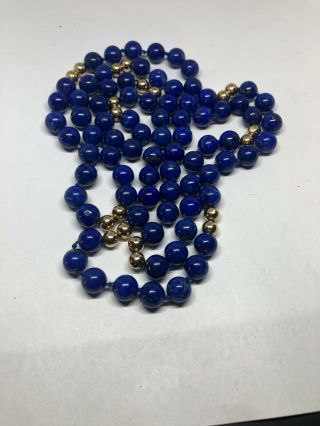 Vintage Lapis Lazuli Blue Beads And 14 K Yellow Gold Spacer Beads Necklace 42”