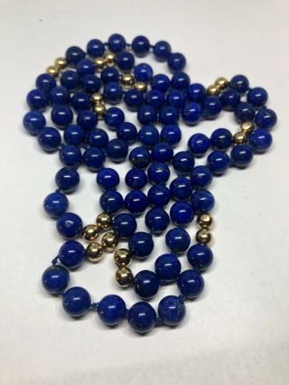 Vintage Lapis Lazuli Blue Beads And 14 K Yellow Gold Spacer Beads Necklace 42” 3
