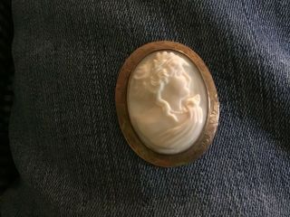 RARE ANTIQUE EDWARDIAN 10K GOLD HAND CARVED SHELL CAMEO PIN BROOCH CIRCA 1900 2