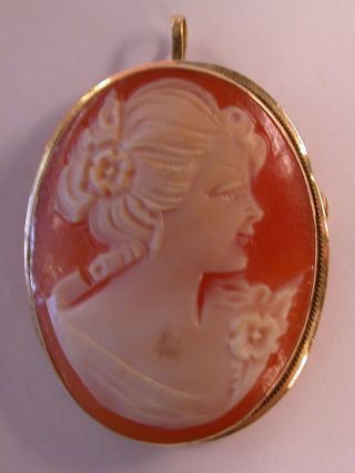 Antique 14k Yellow Gold Cameo Brooch Pendant