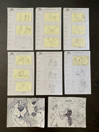 Scooby Doo Animation Drawing Production Art Story Board Sketch 8 Piece
