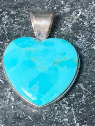 Dtr Jay King Turquoise And Sterling Silver Heart Pendant - 2 1/8 " - 58 Mm
