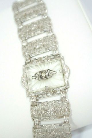Antique Art Deco Camphor Glass Filigree Panel Bracelet Exc Jewelry Estate Psco