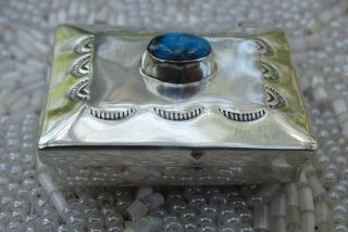Vintage Navajo Sterling Silver And Turquoise Snuff Pill Box For Keepsakes