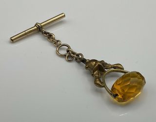 Antique Victorian Rolled Gold & Brass Citrine Spinning Pocket Watch Chain Fob