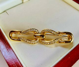 Vintage Jewellery Signed Christian Dior Clear Crystal Gold Plated Brooch/pin