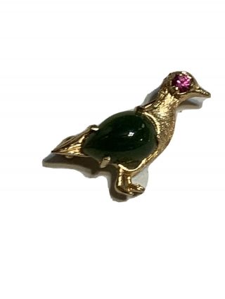Vintage 14k Gold And Jade Bird Pin/brooch