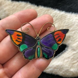 Rare David Andersen Sterling Silver Multi Color Enamel Butterfly Brooch Pin