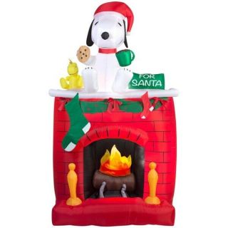 Snoopy Christmas Display Peanuts Lighted Inflatable Fireplace 7 