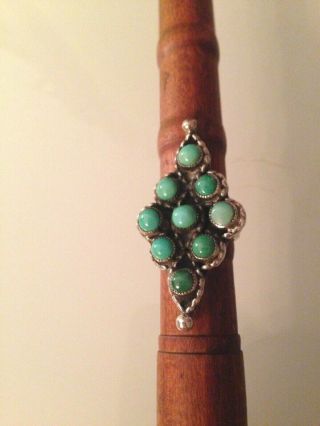 STUNNING VINTAGE ZUNI NATIVE AMERICAN STERLING SILVER TURQUOISE RING 925 SZ.  5.  5 3