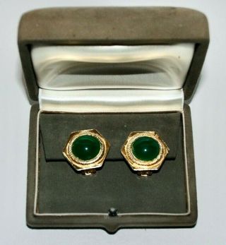 Vintage Yves Saint Laurent Ysl Green Glass Clip Earrings W/presentation Box