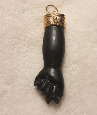Vintage 18k Gold Black Onyx? Mano Figa Hand Amulet Pendant