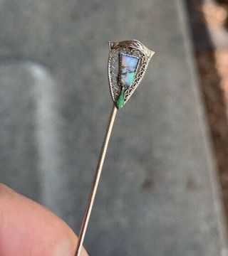 Antique Victorian 10 K White Gold Stick Pin With Raw Opal Stone