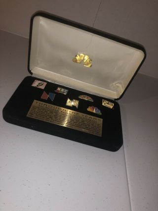Nbc: Through The Years - Limited Ed.  Historic Logo 7 Pin Set,  Case,  Peacock,
