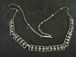 Pretty Antique Victorian Silver Seed Pearl & Turquoise Necklace 17 1/2 Inches