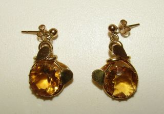 , Antique Victorian 9 Ct Gold Lovers Knot Earrings With Cairngorm Citrine