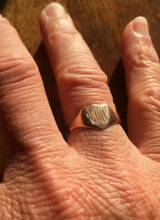 Authentic Victorian Era Solid 9ct Rose Gold Shield Signet Ring.  Monogrammed Emw.