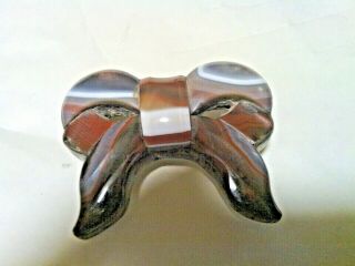 Large Agate Brooch In A " Bow " Shape.  (measures 1.  3/4 X 1.  1/2 Inches
