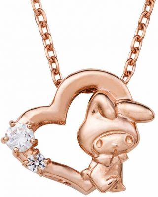 White Clover My Melody Heart Necklace Pendant Sanrio Pink Gold Samm - N051pg