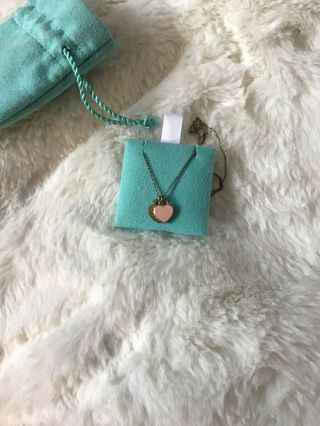 Tiffany & Co.  Sterling Silver Pink Enamel Mini Double Heart Silver Necklace