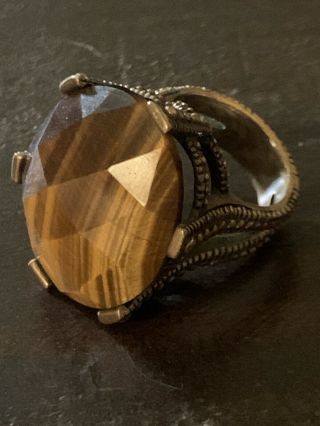 Stephen Dweck Faceted Tiger Eye And Bronze Cocktail Ring Size 7 1/4 Gorgeous