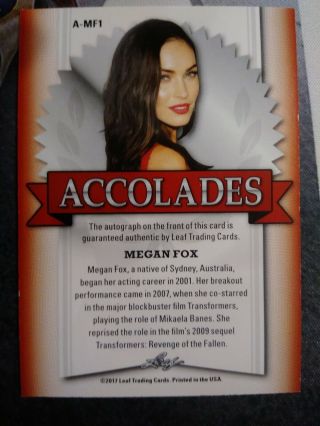 BU 2017 Leaf Pop Century Accolades Auto A - MF1 Megan Fox 15/25 2