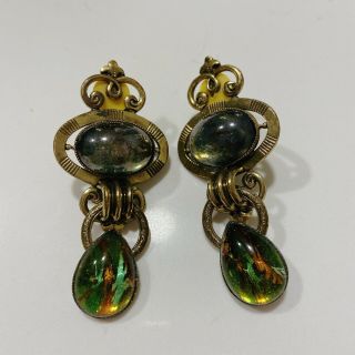 Jean Louis Blin Jl Blin Green/bronze Clip On Earrings