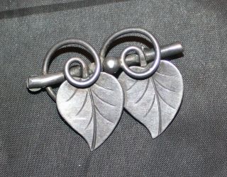 Vintage signed GEORG JENSEN USA Hand Wrought Sterling Double Leaf Brooch Pin 2