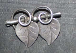 Vintage signed GEORG JENSEN USA Hand Wrought Sterling Double Leaf Brooch Pin 3