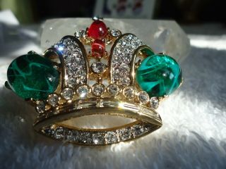 Kenneth J Lane Emerald Ruby Mogul Rhinestone Crown Jewels Of India Pin Brooch