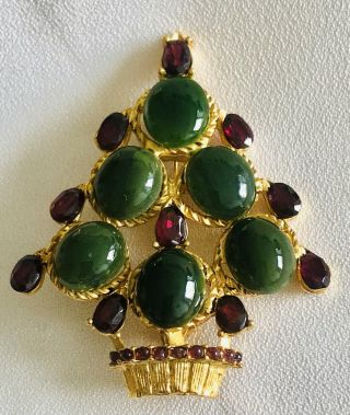 Swoboda Christmas Tree Brooch Jade,  Garnet Fabulous