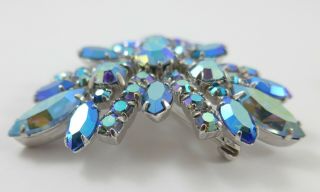 Lovely Sparkling Sherman Blue Aurora Borealis Brooch and Clip Earrings 3