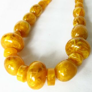 Vintage Butterscotch Amber Color Graduated Round Oval Beads Necklace Earring Set