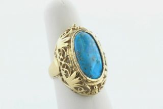 Large Filigree Style Gold Vermeil Sterling Silver 925 Oval Turquoise Ring Size 8