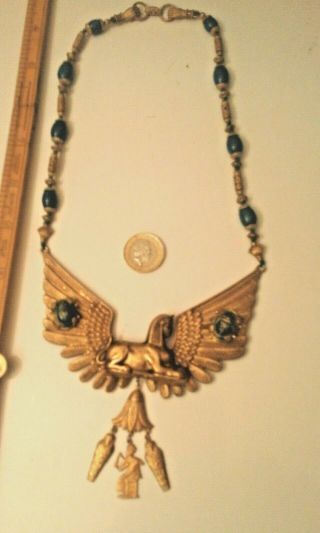 Egyptian Revival Sphinx Necklace With Huge Wings