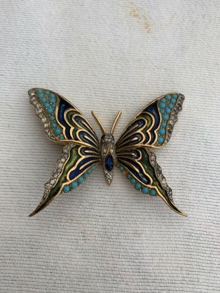 Vtg Signed Jomaz Joseph Mazer Rhinestone Pave Butterfly Brooch Pin