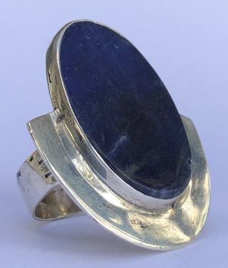 Large Modernist Mid Century Lapis Lazuli Sterling Silver Statement Ring Sz 7.  75
