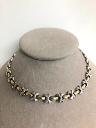 Vintage Italy Sterling Silver & Gold Vermeil Heavy Link Collar Necklace