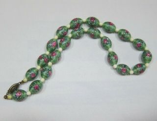 Vintage Venetian Glass Wedding Cake Beads Choker 15 " Roses & Ivory Lovely Colors