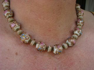 Wedding Cake Beaded Necklace - Vintage Murano Venetian Glass Beads.