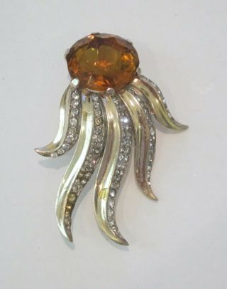 Trifari Sterling Alfred Philippe Sterling Amber Stone Sun Fire Brooch