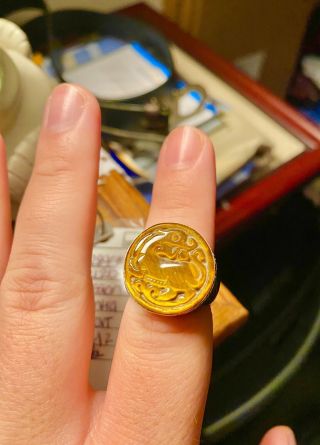 Vintage Chinese Ring In Onyx 14k Gold And Tigers Eye