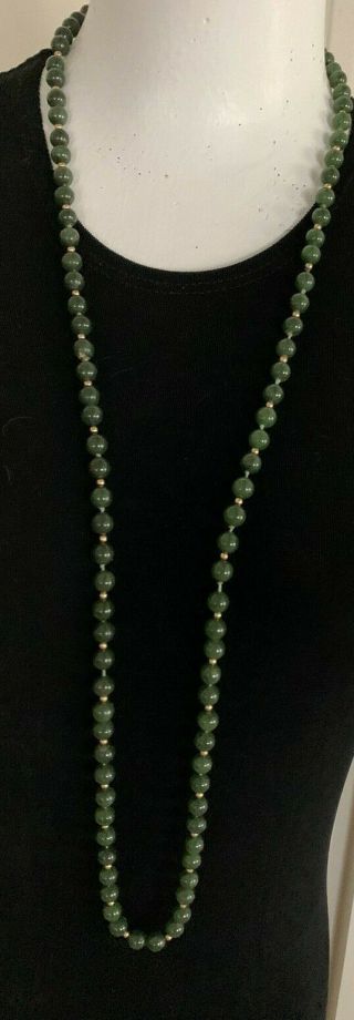 Vintage Estate 40 " Jade And 14k Yellow Gold Beads Gently