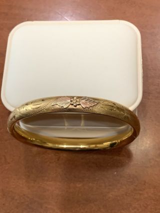 Black Hills Gold 14k Gold Filled Bangle Bracelet W/ 12k Gold Leaves Carl - Art Co.
