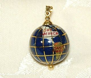 14k Gold World Globe Pendant Charm Lapis & Gemstone Inlay 7.  1 Grams