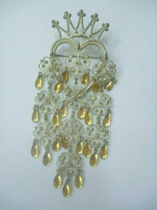 Vintage 830 Silver Ivar T Holth Norway Heart Crown Solje Wedding Brooch Pin